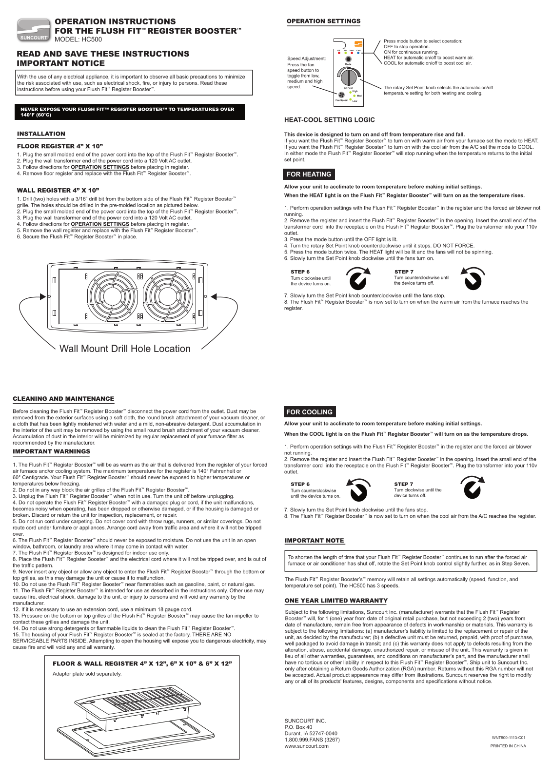 Suncourt HC500 User Manual