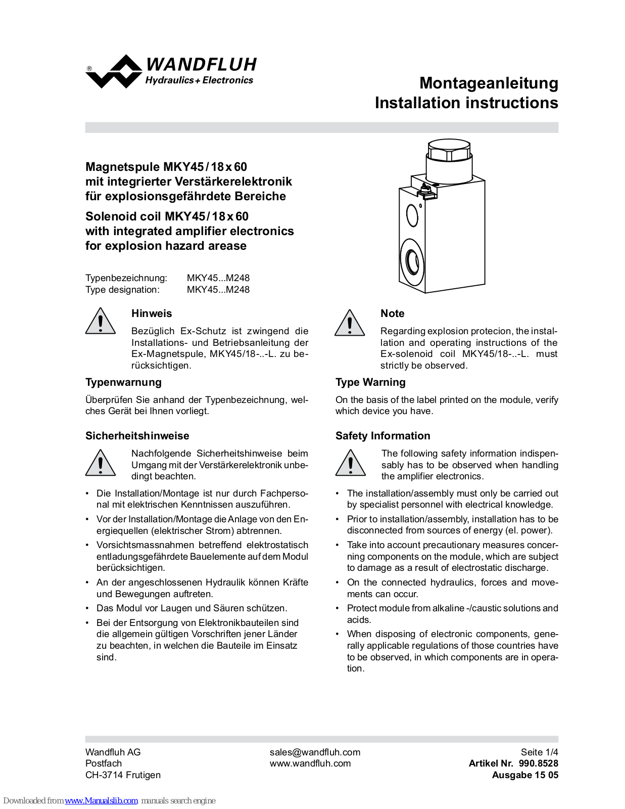 Wandfluh MKY45/18x60 Installation Instructions Manual