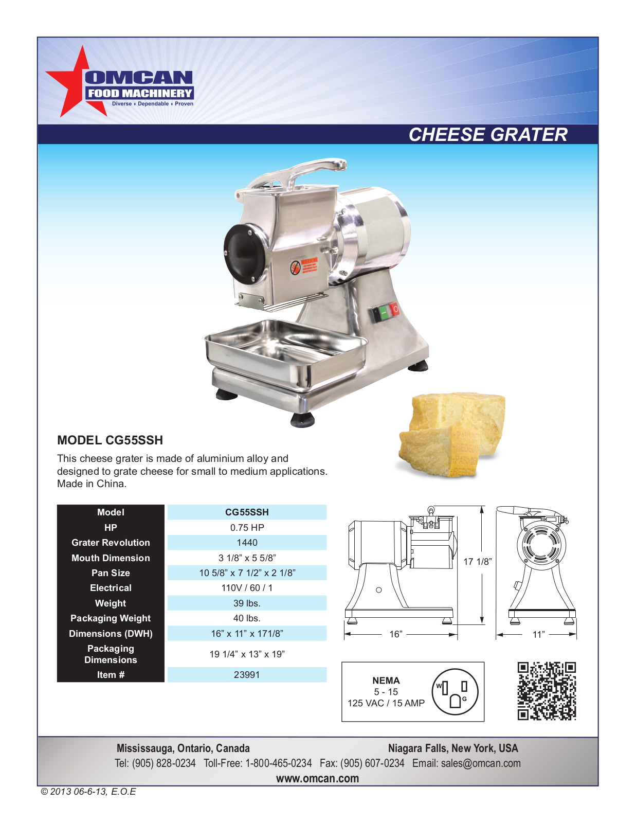 Omcan Food Machinery CG55SSH User Manual