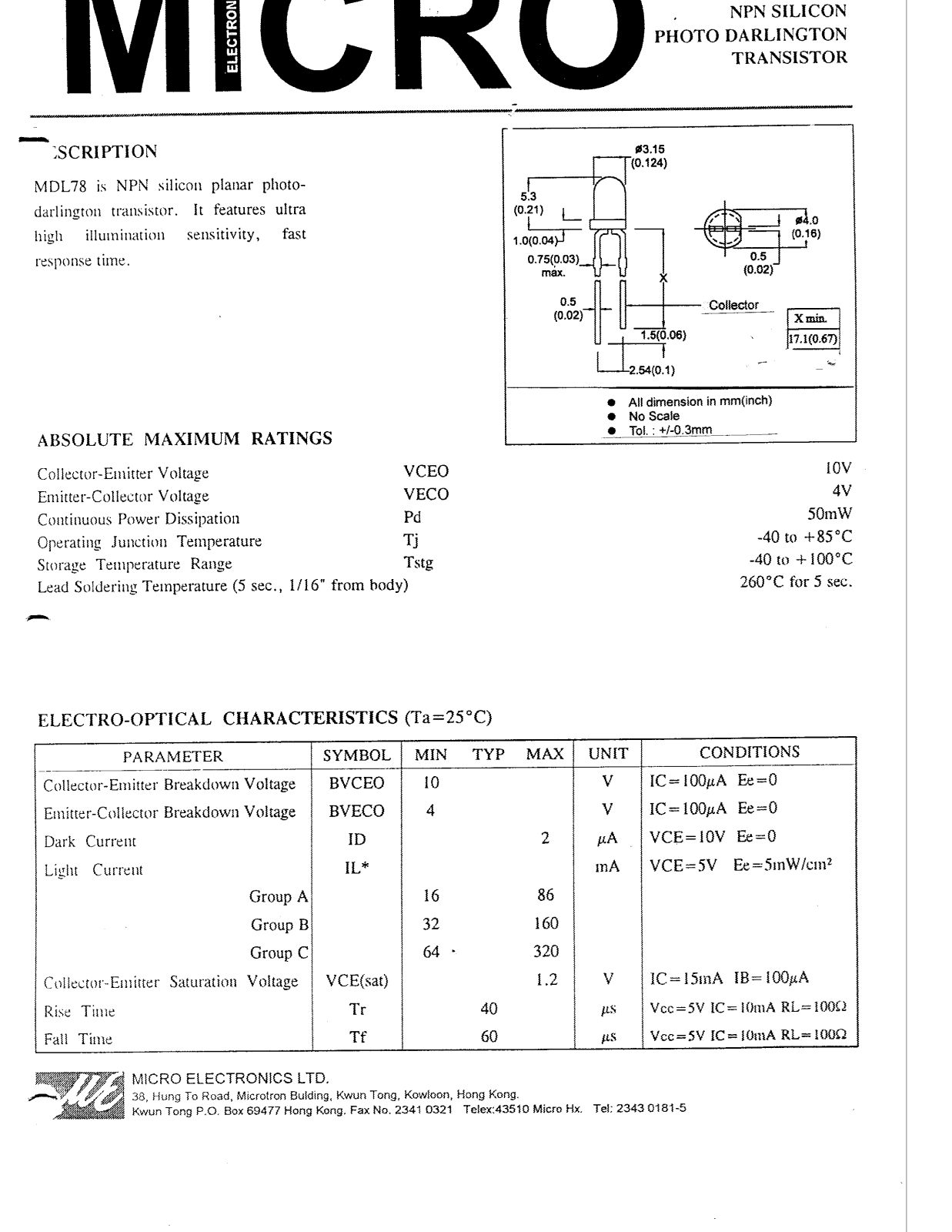 MICRO MDL78 Datasheet