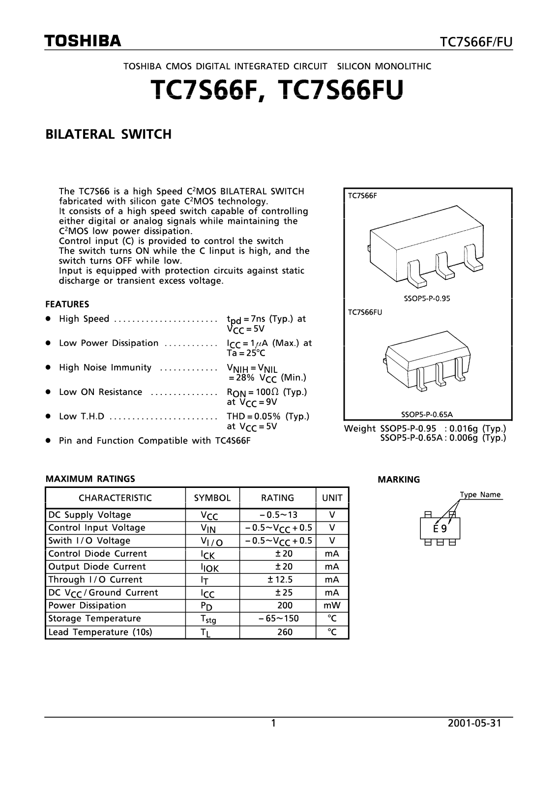 Toshiba TC7S66F, TC7S66FU Technical data