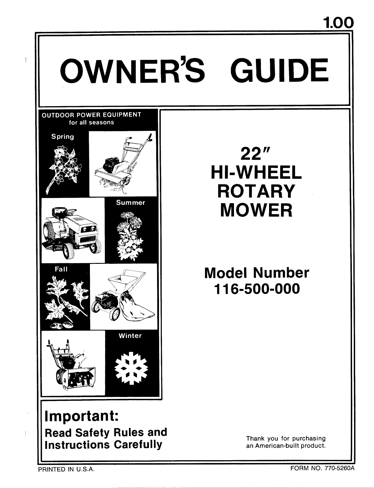 MTD 116-500-000 User Manual