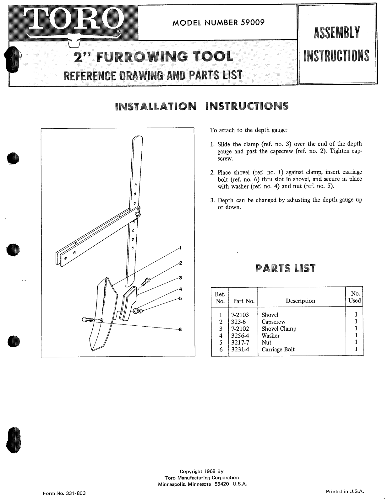 Toro 59009 Parts Catalogue