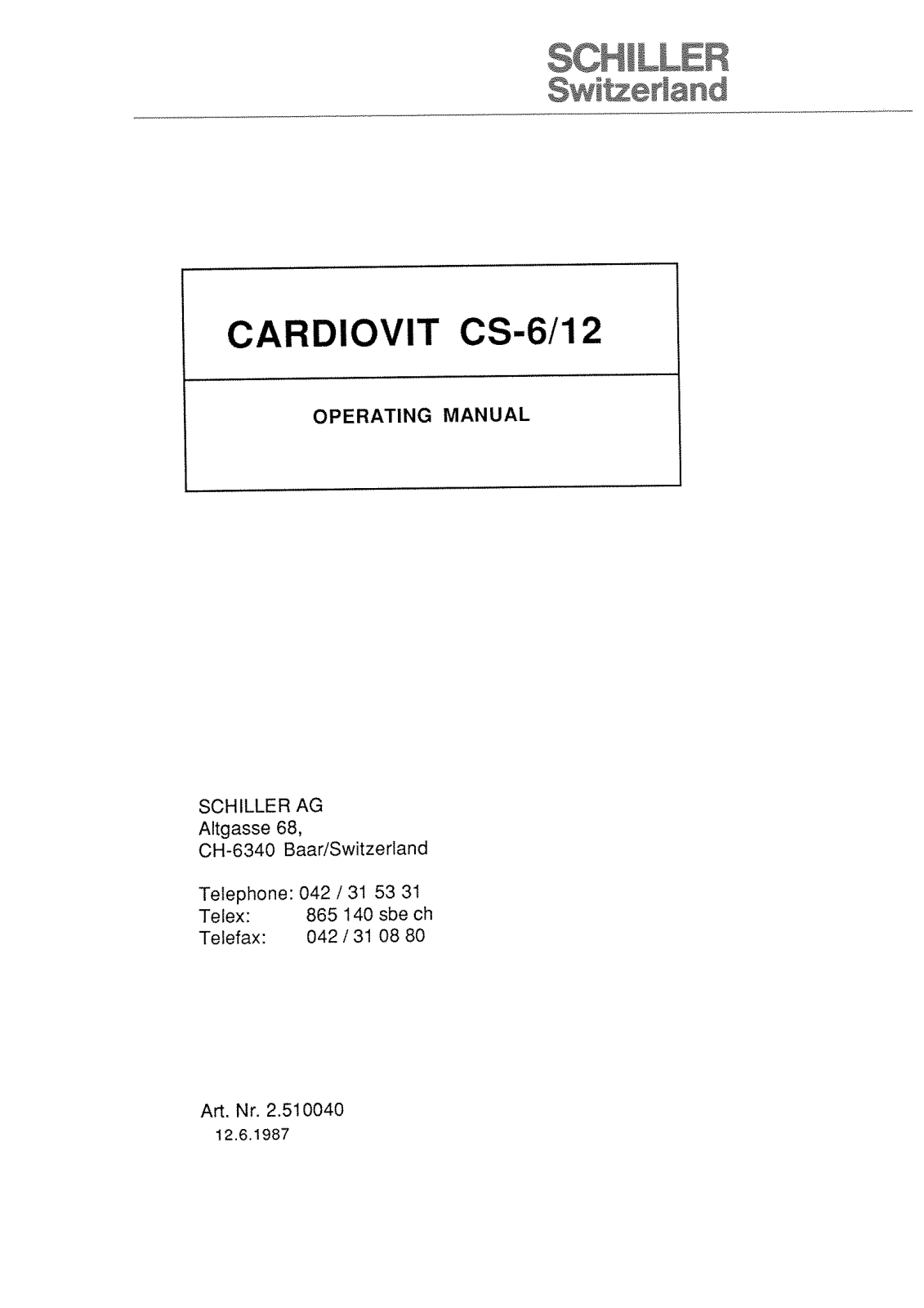 Schiller Cardiovit CS-6-12 User manual