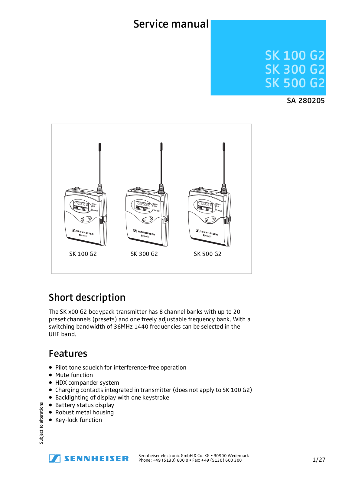 Sennheiser SK 500 G2, SK 100 G2, SK 300 G2 Service Manual