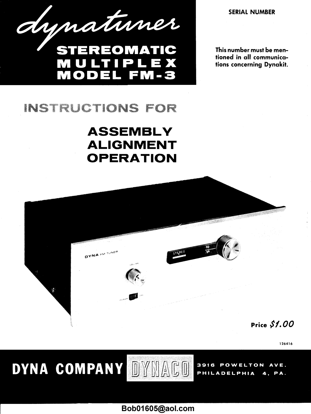 Dynaco FM-3 Owners manual