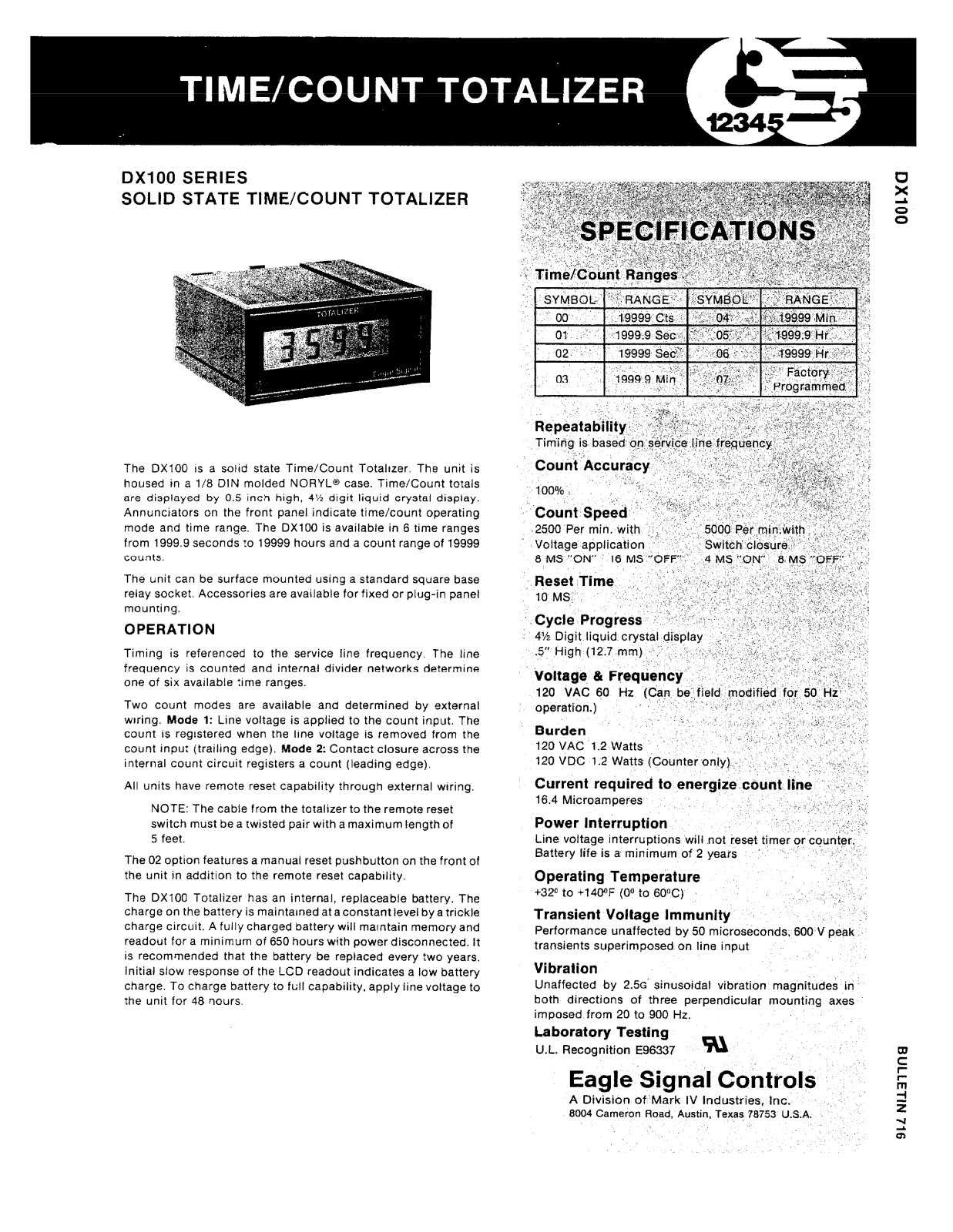 Danaher Controls DX100 Series Data Sheet