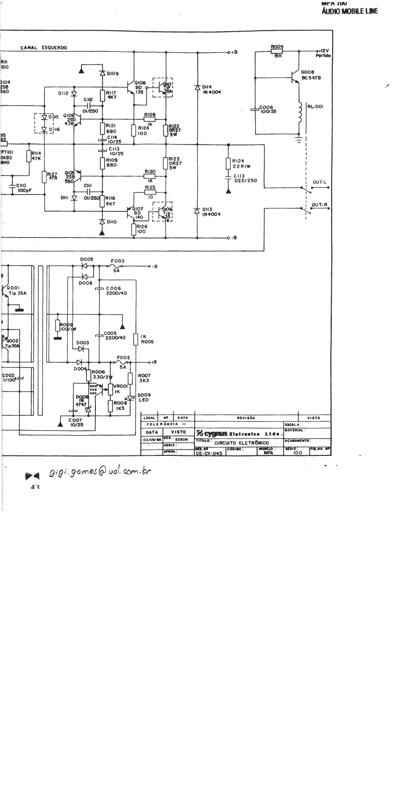 Cygnus MPA100 Schematic