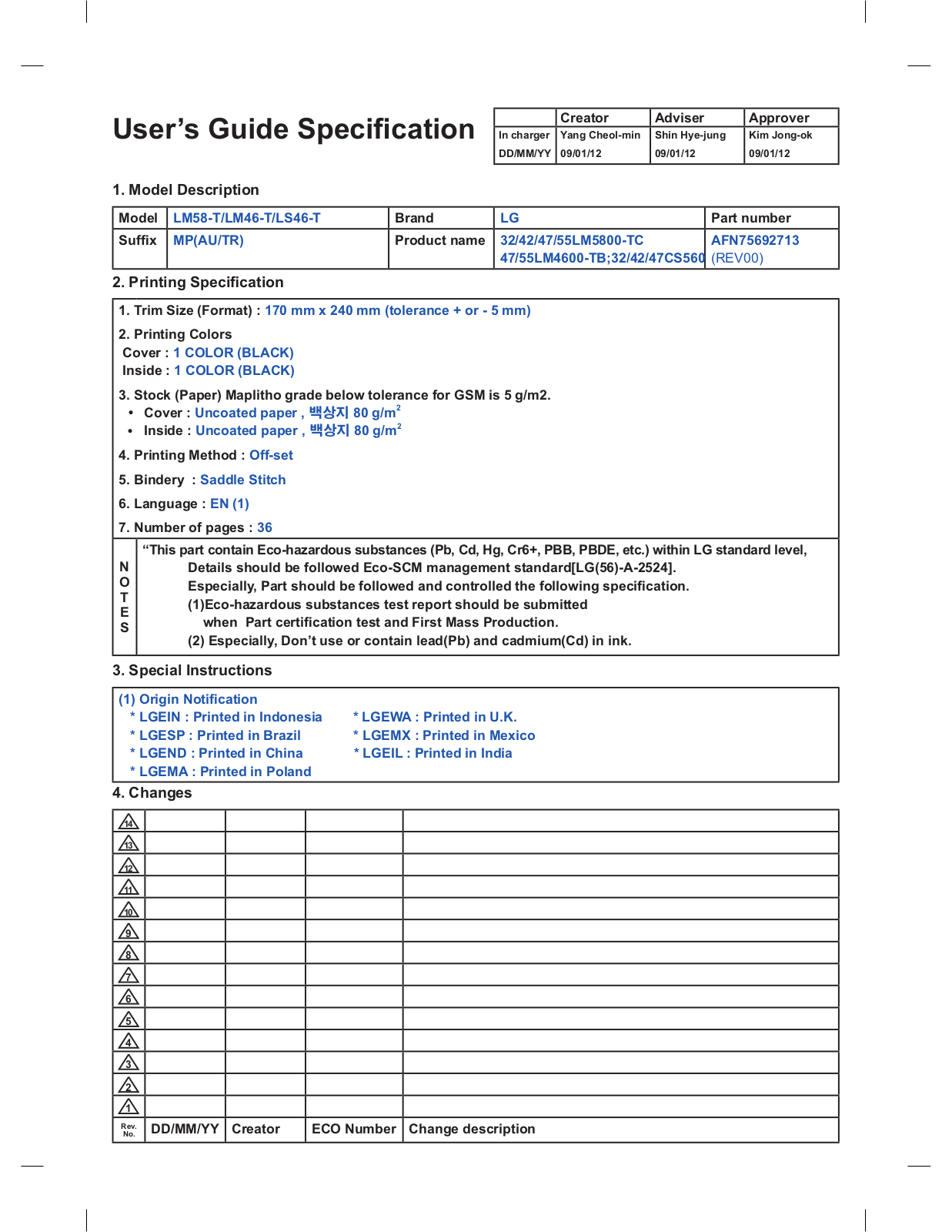 LG 42LS4600 Owner’s Manual