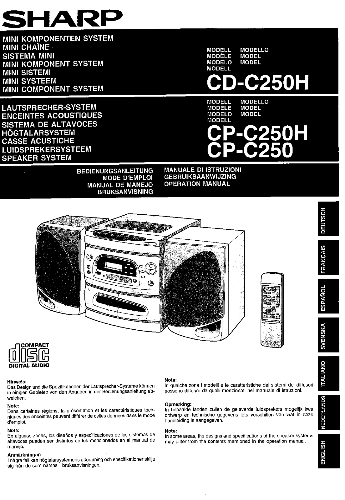 Sharp CP-C250H, CD-C250H User Manual