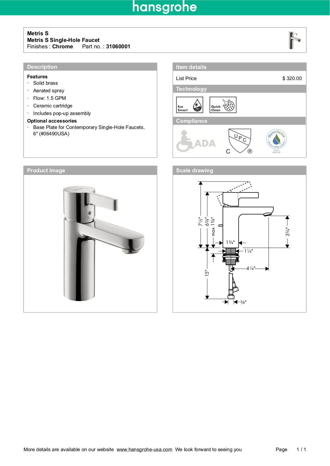 Hansgrohe HAN2379 Specifications - ManualMachine.com