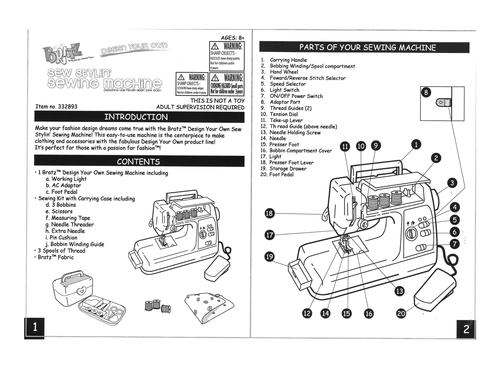 Mga Entertainment BRATZ SEW STYLIN SEWING MACHINE 1 2 User Manual