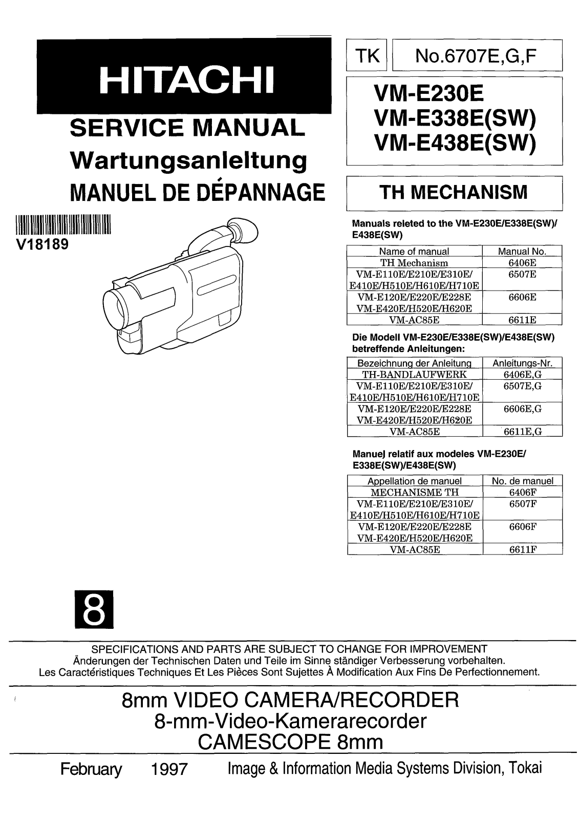 Hitachi VM-E438E-SW, VM-E338E-SW, VM-E230E Service Manual