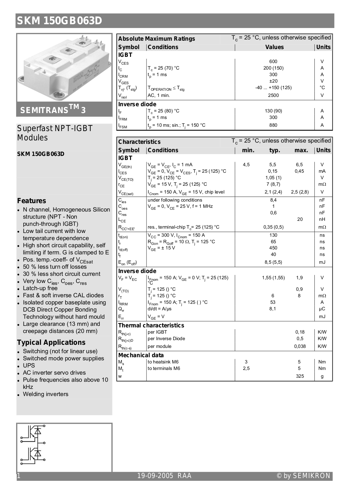 Semikron SKM150GB063D Data Sheet