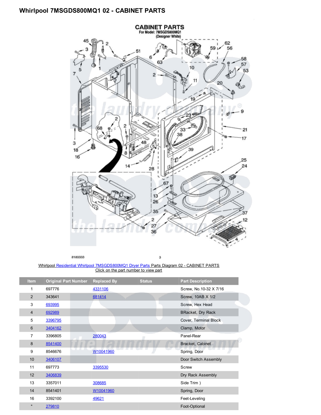 Whirlpool 7MSGDS800MQ1 Parts Diagram