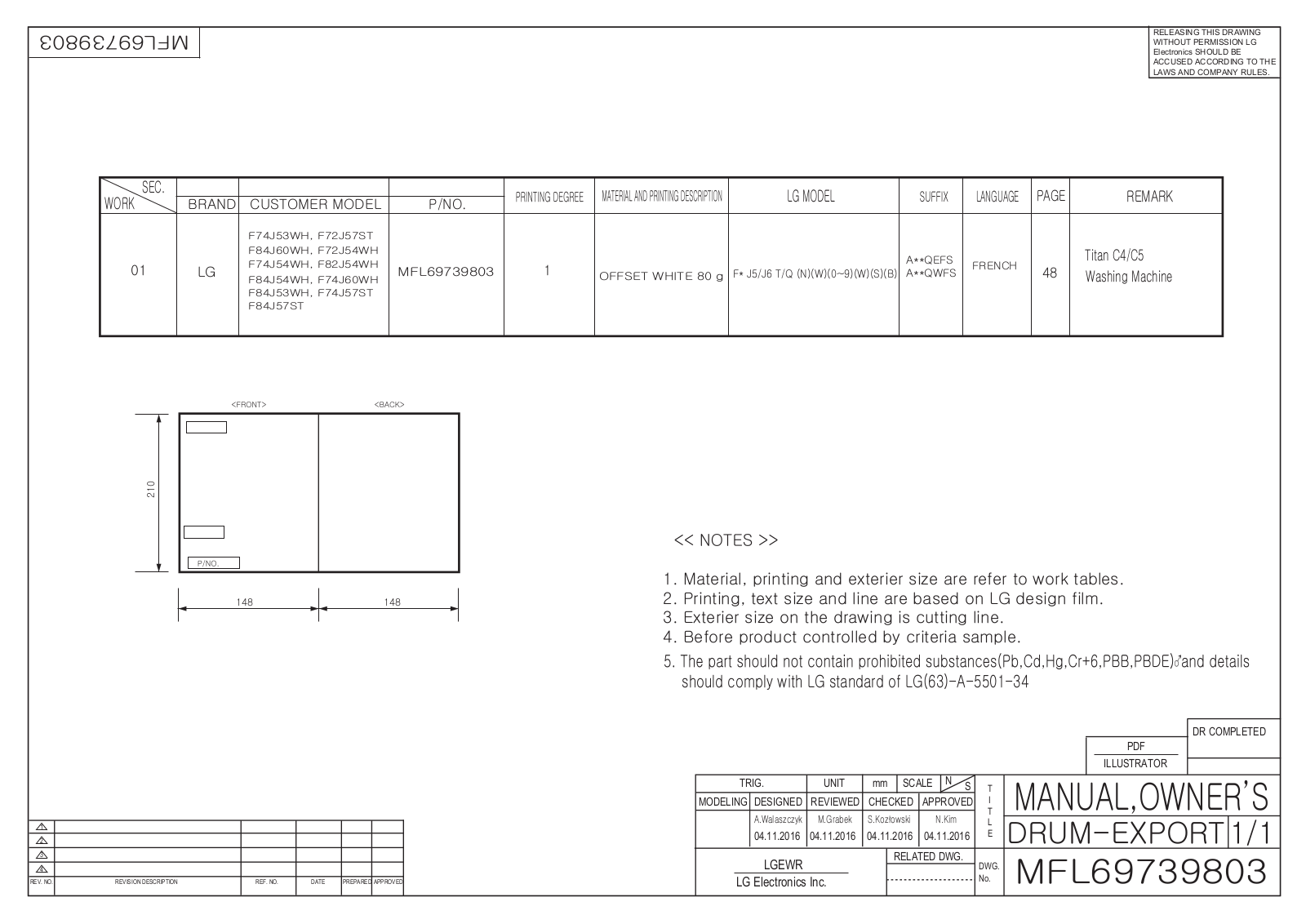 LG F74J54WH, F74J68ST, F82J53WH User Manual