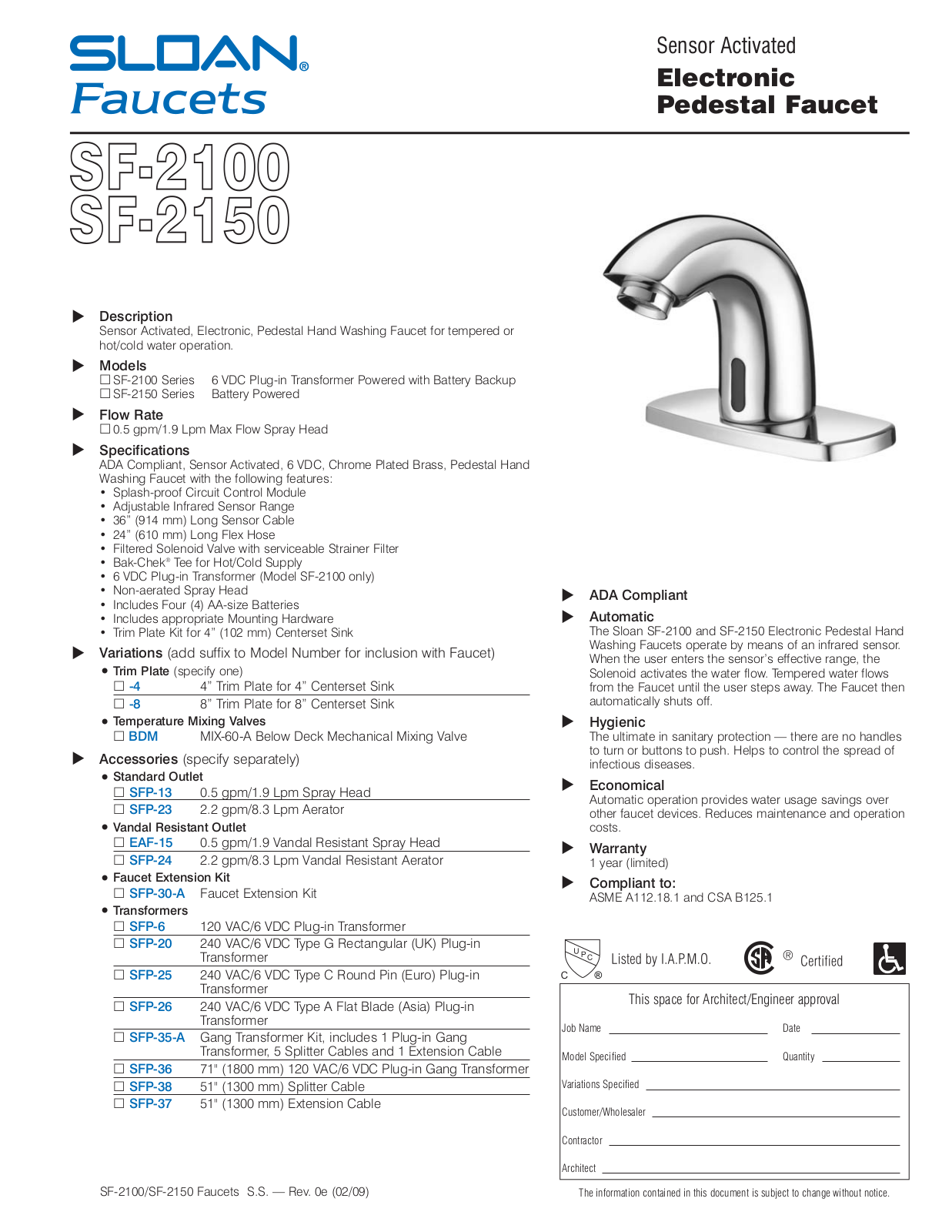 Sloan SLN1262 Specifications - ManualMachine.com