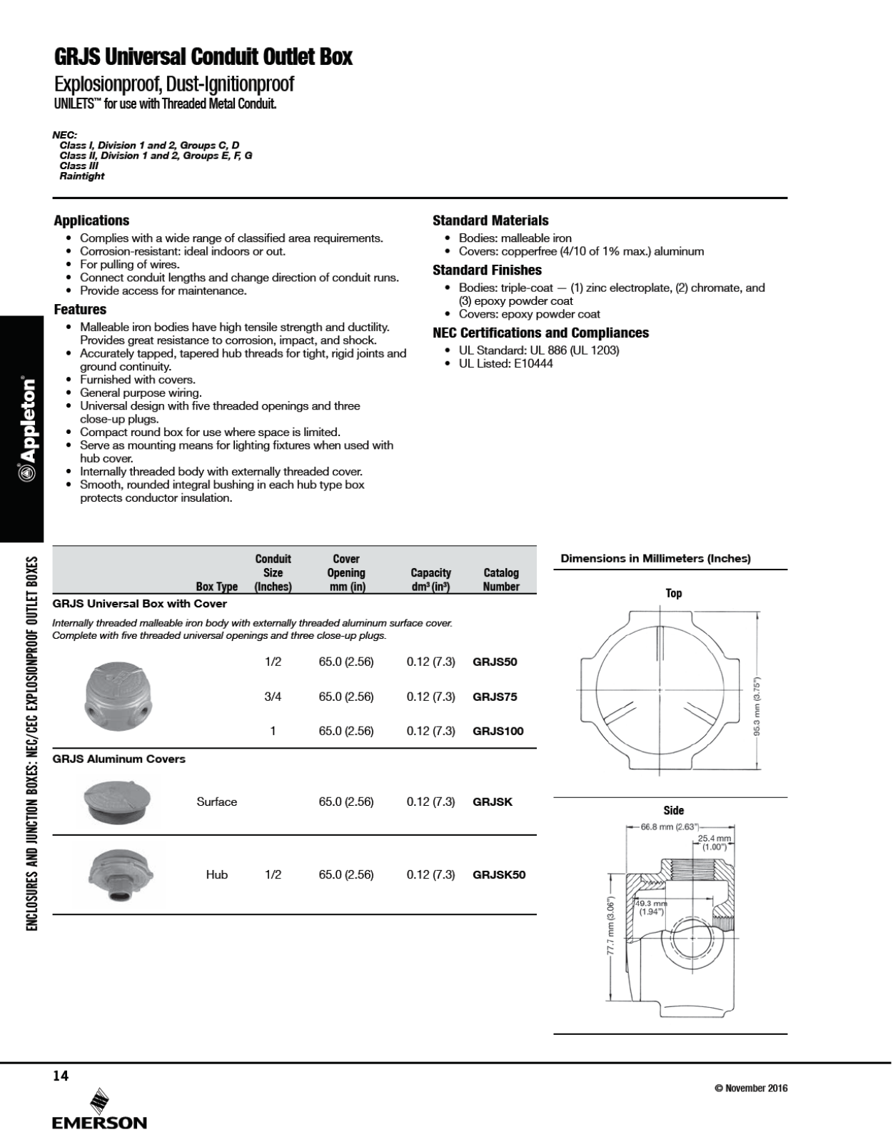 Appleton GRJS Universal Conduit Outlet Boxes Catalog Page