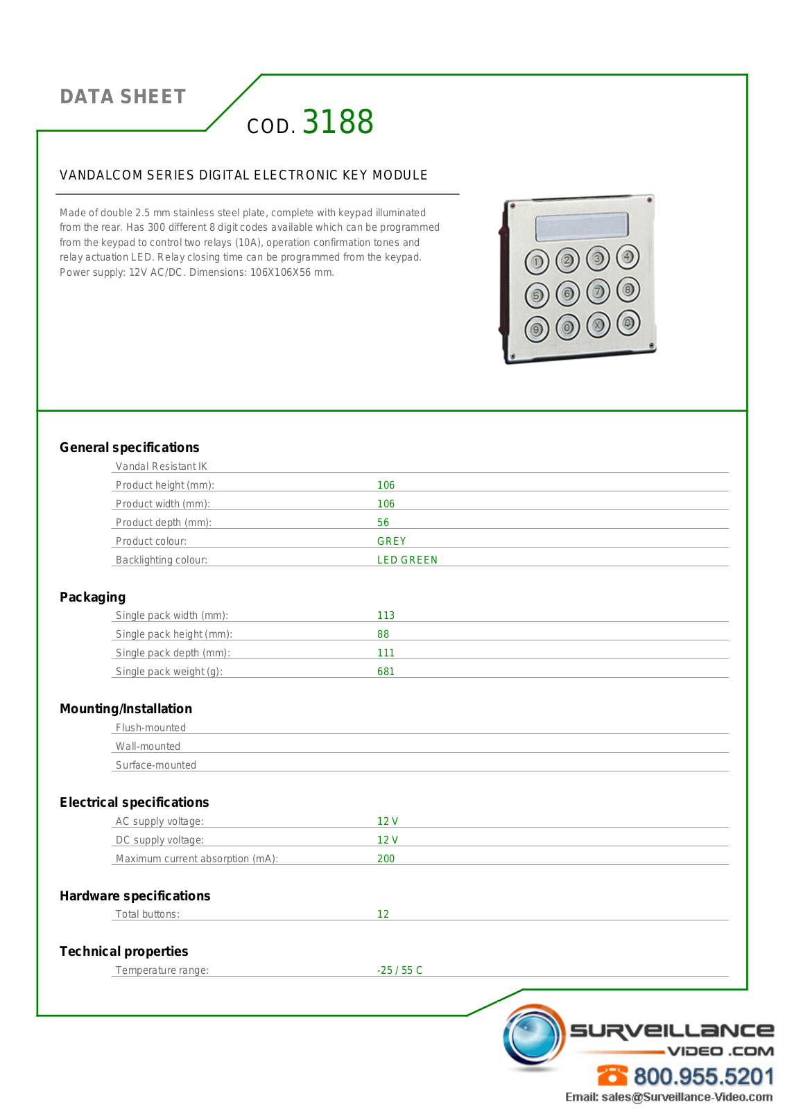 Comelit 3188 Specsheet - ManualMachine.com