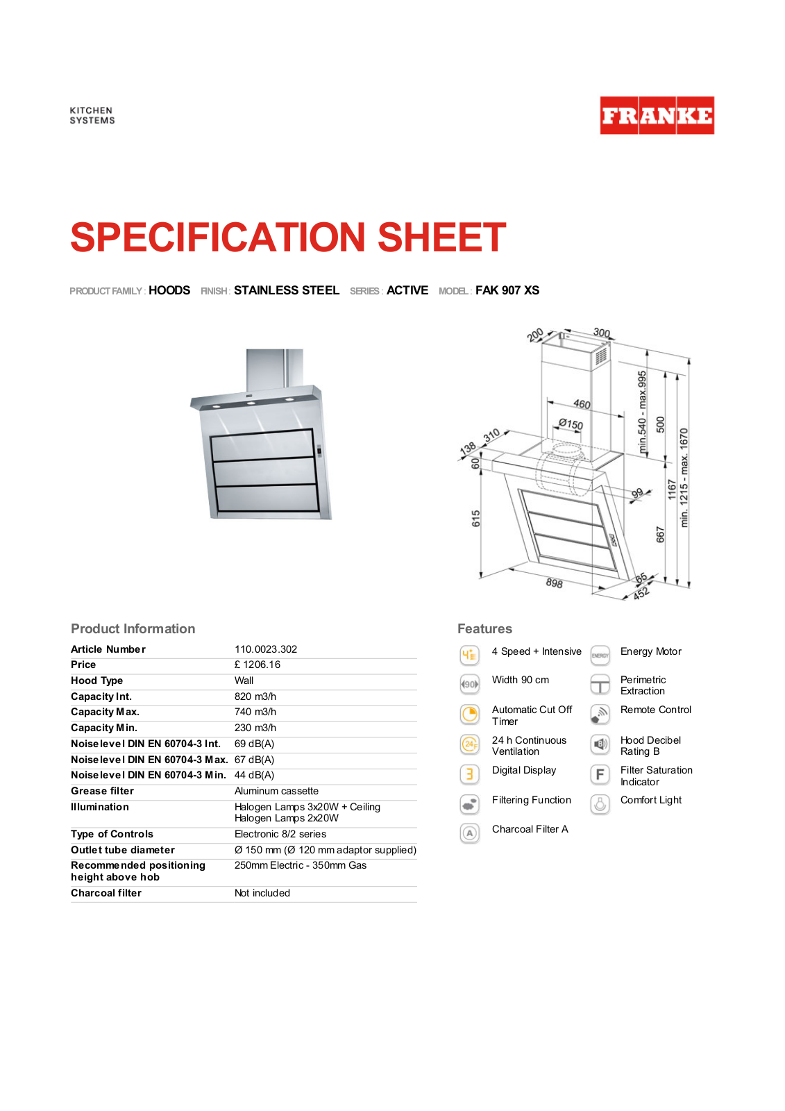 Franke Foodservice FAK 907 XS User Manual