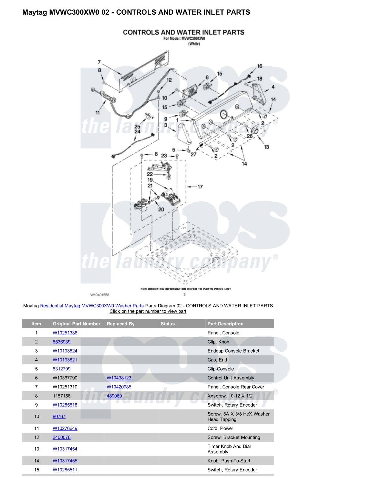 Maytag MVWC300XW0 Parts Diagram