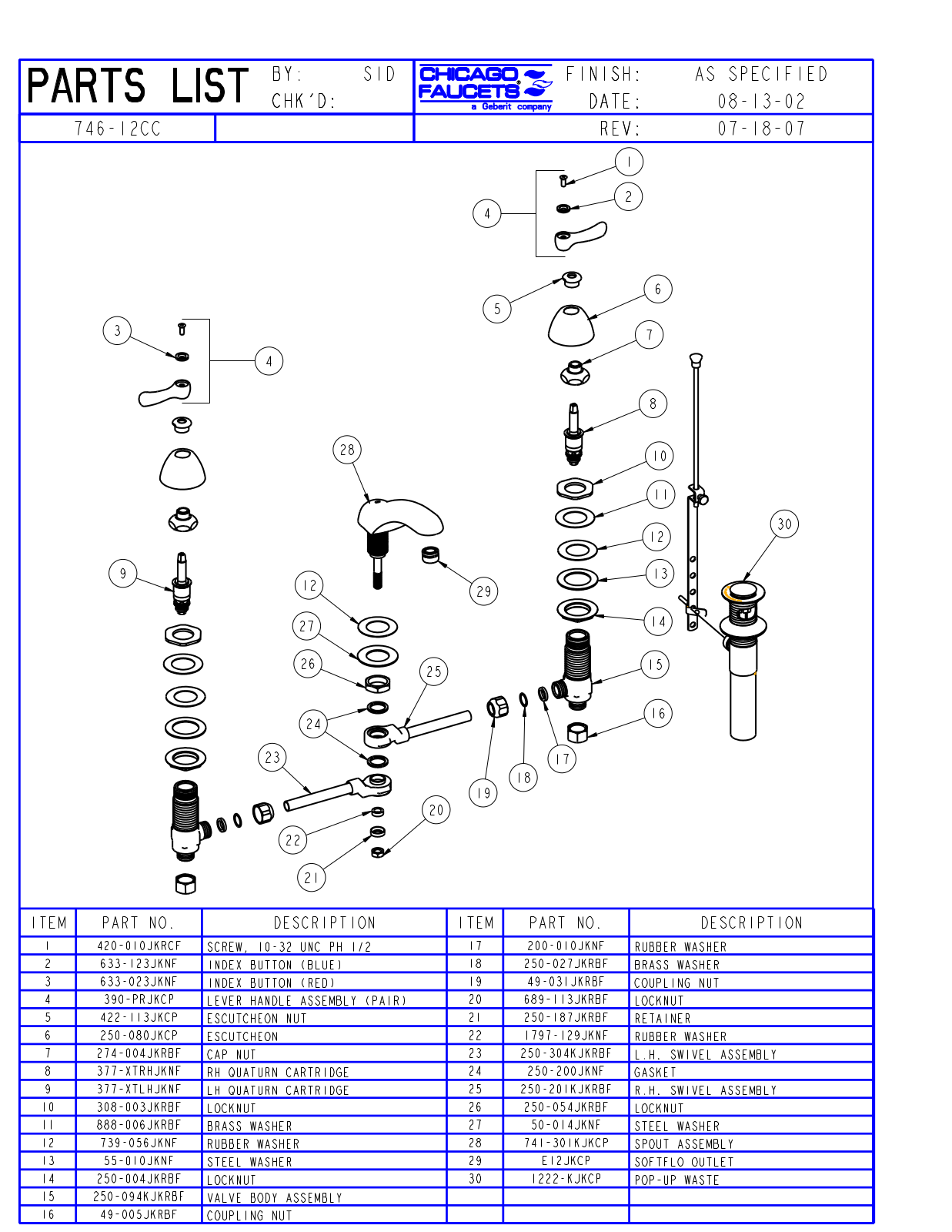 Chicago Faucet 746-12CCCP Parts List