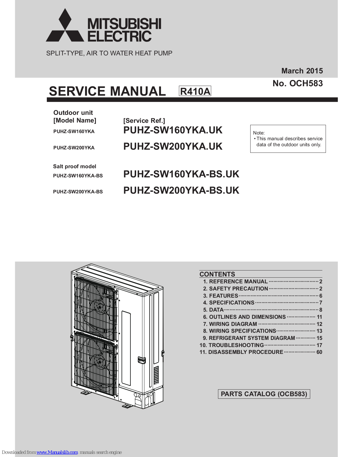 Mitsubishi PUHZ-SW160YKA.UK, PUHZ-SW200YKA.UK, PUHZ-SW200YKA-BS.UK, PUHZ-SW160YKA-BS.UK Service Manual