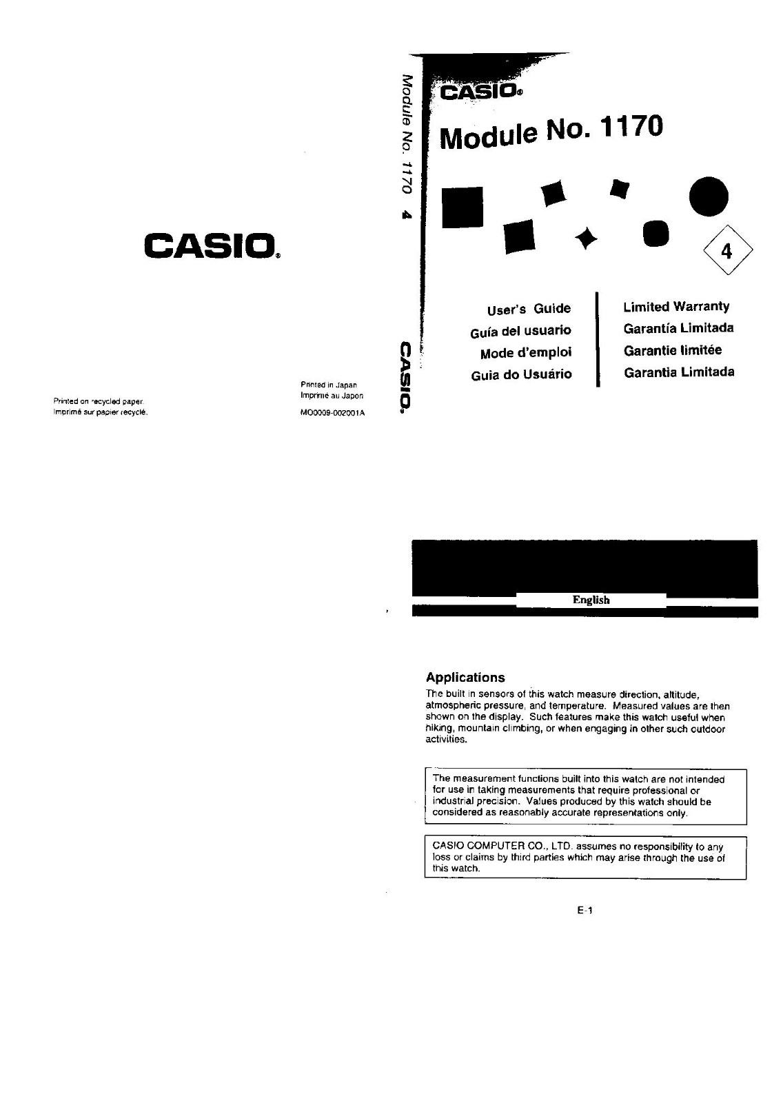 Casio QW-1170 User Manual