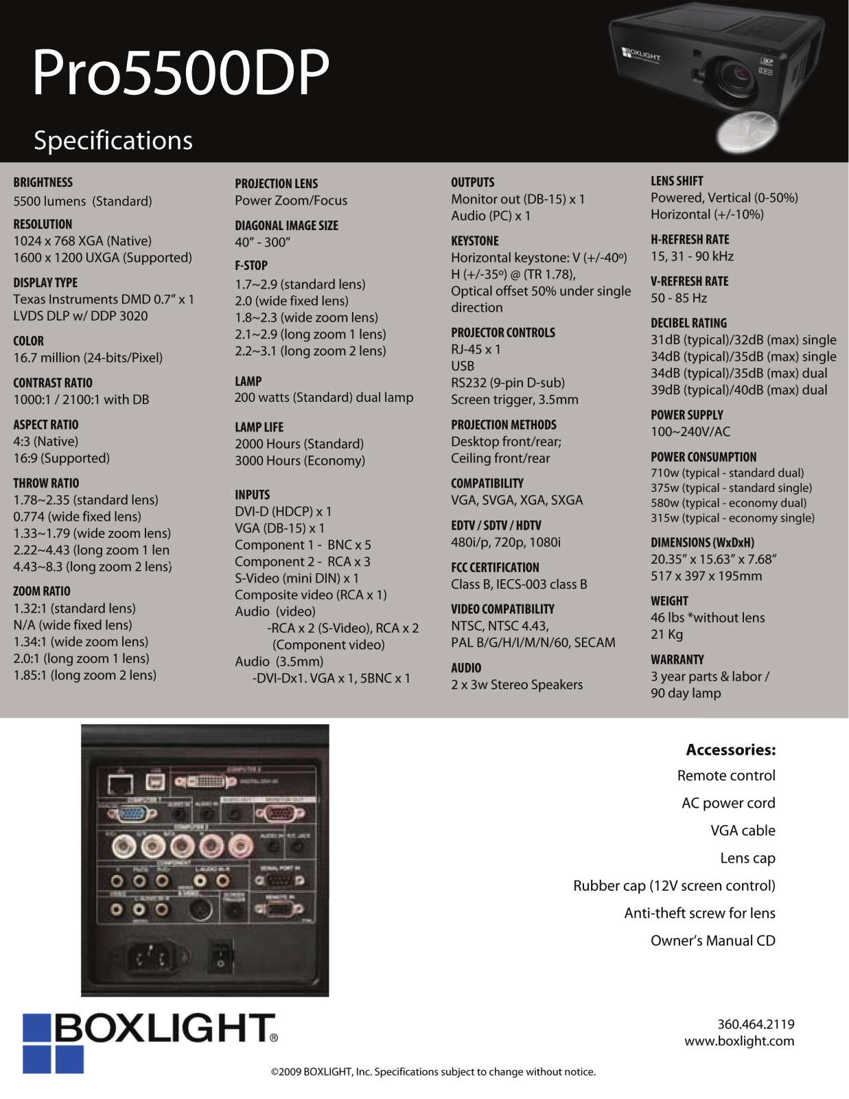 Boxlight Pro5500DP Product Sheet