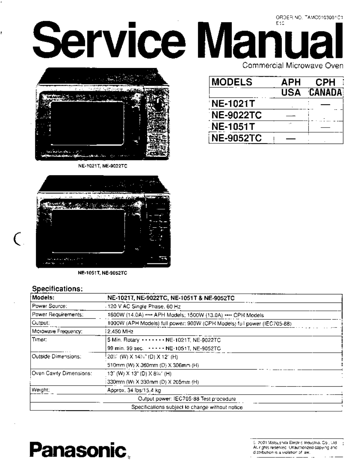 Panasonic ne-1051t service manual