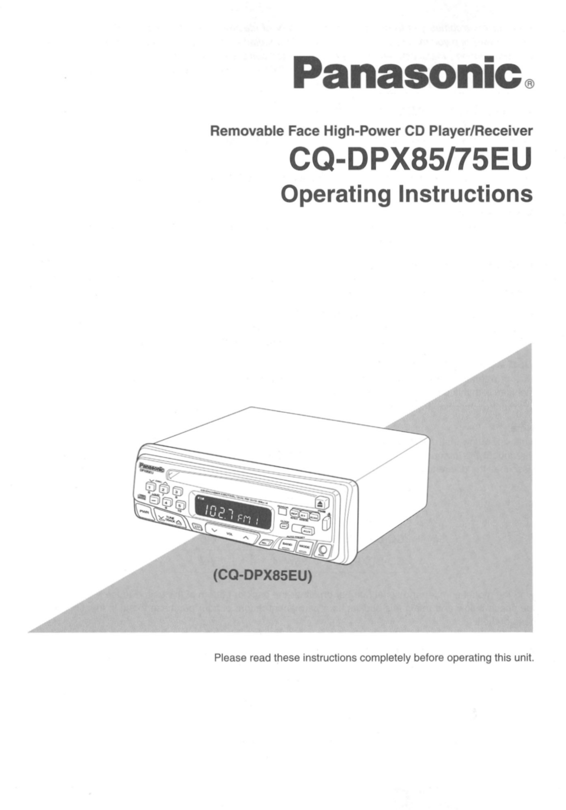 Panasonic cq-dpx85eu Operation Manual