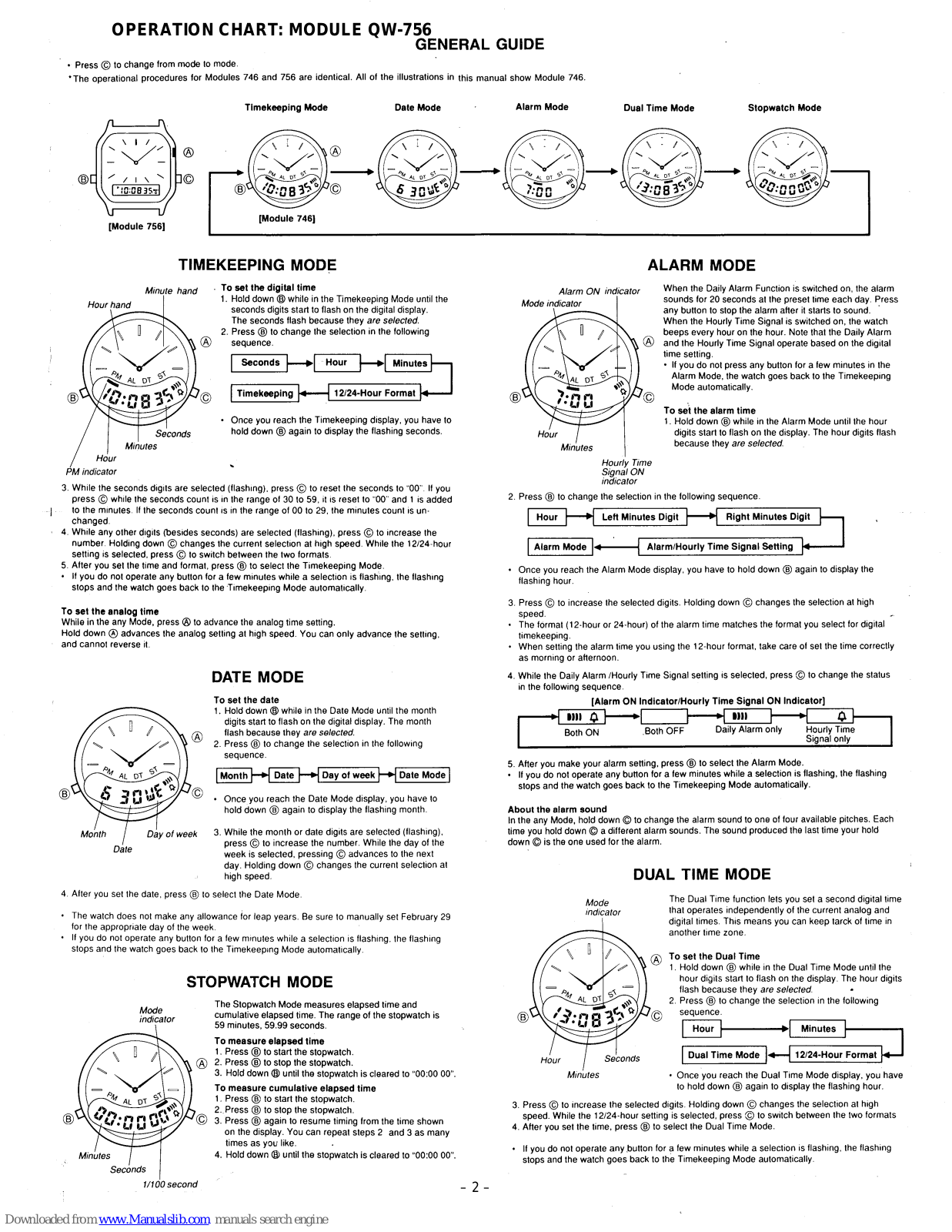 Casio AQ47-1E, AQ47-7E, AQ47-9E, QW-756 Operating Manual