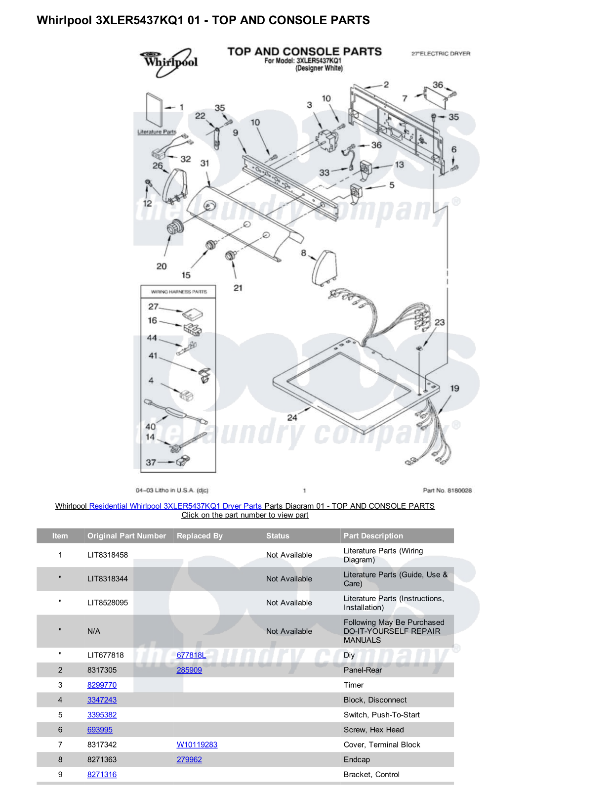 Whirlpool 3XLER5437KQ1 Parts Diagram