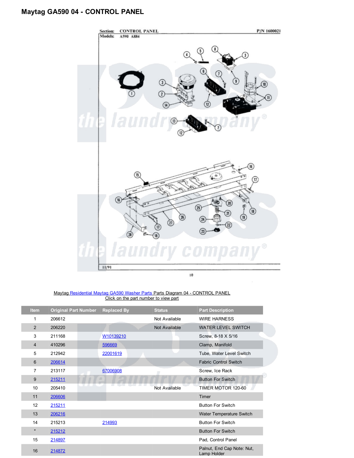 Maytag GA590 Parts Diagram