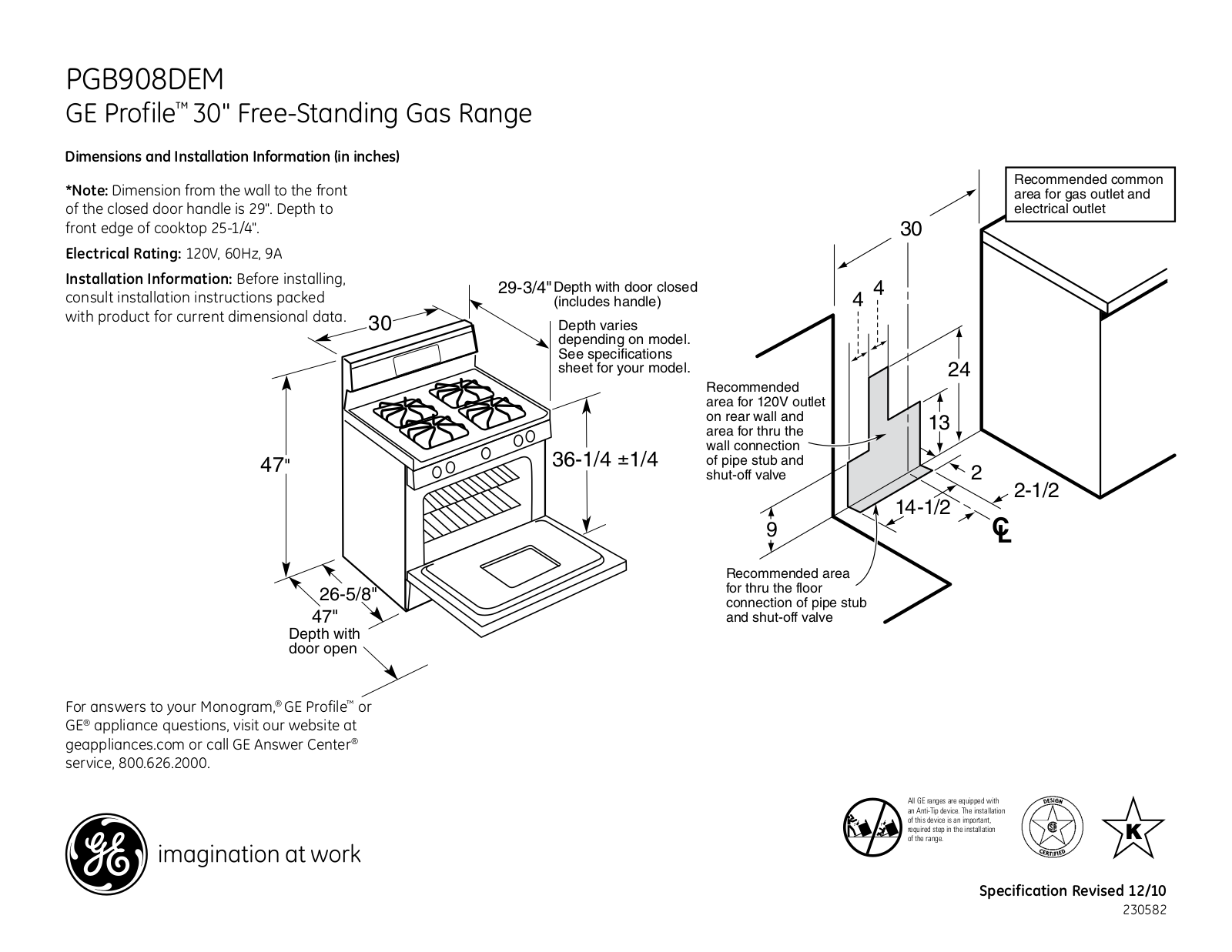 GE PGB908DEM Specification