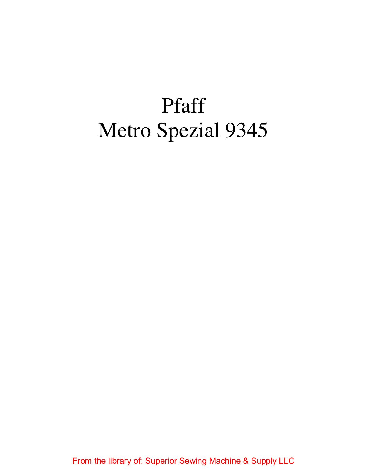 Mauser Metro Spezial 9345 User Manual