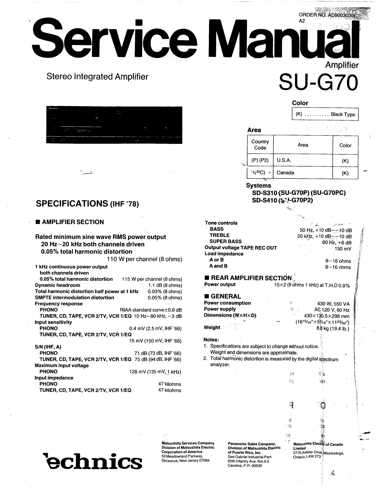 Technics SU-G-70 Service Manual