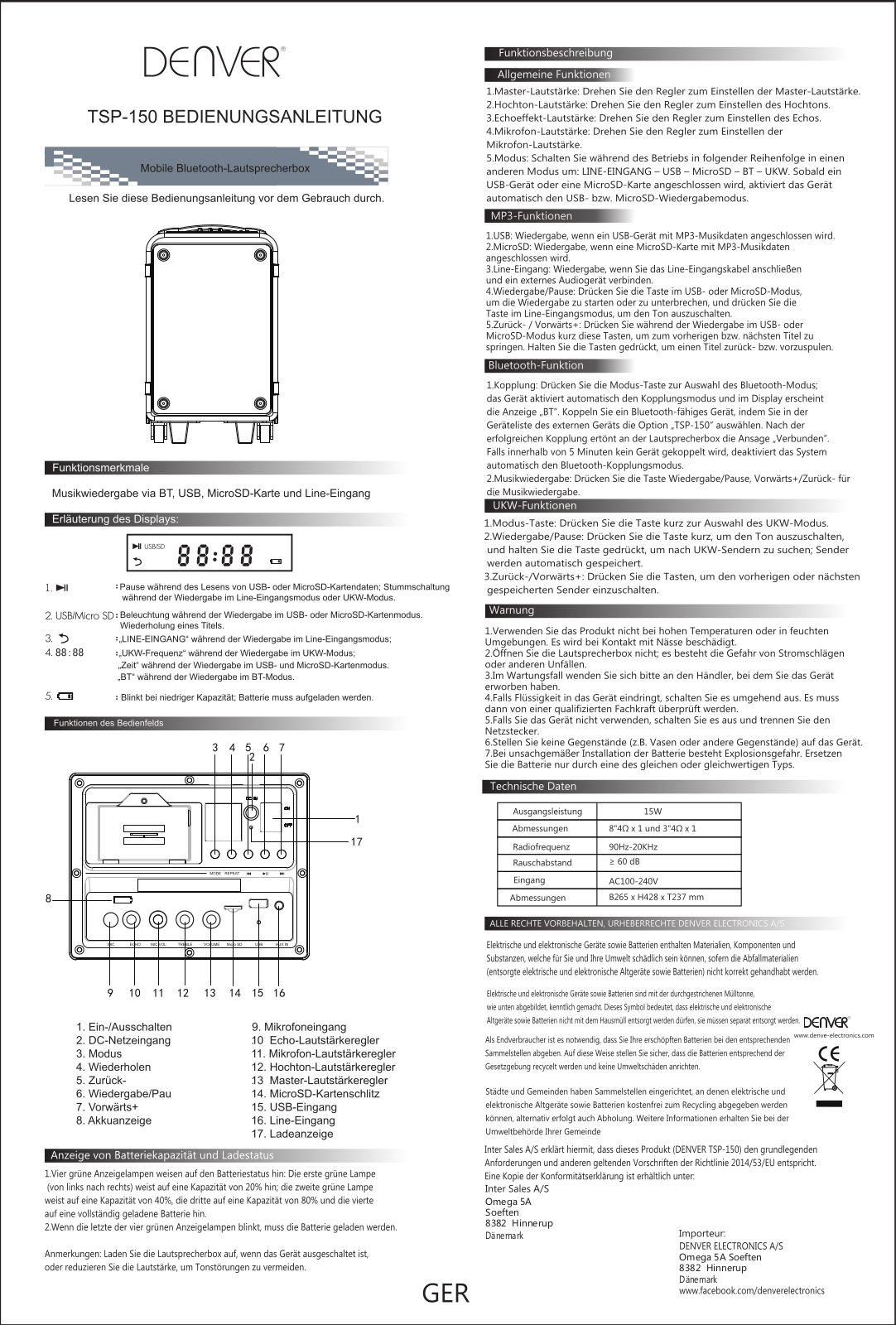 Denver TSP-150 operation manual