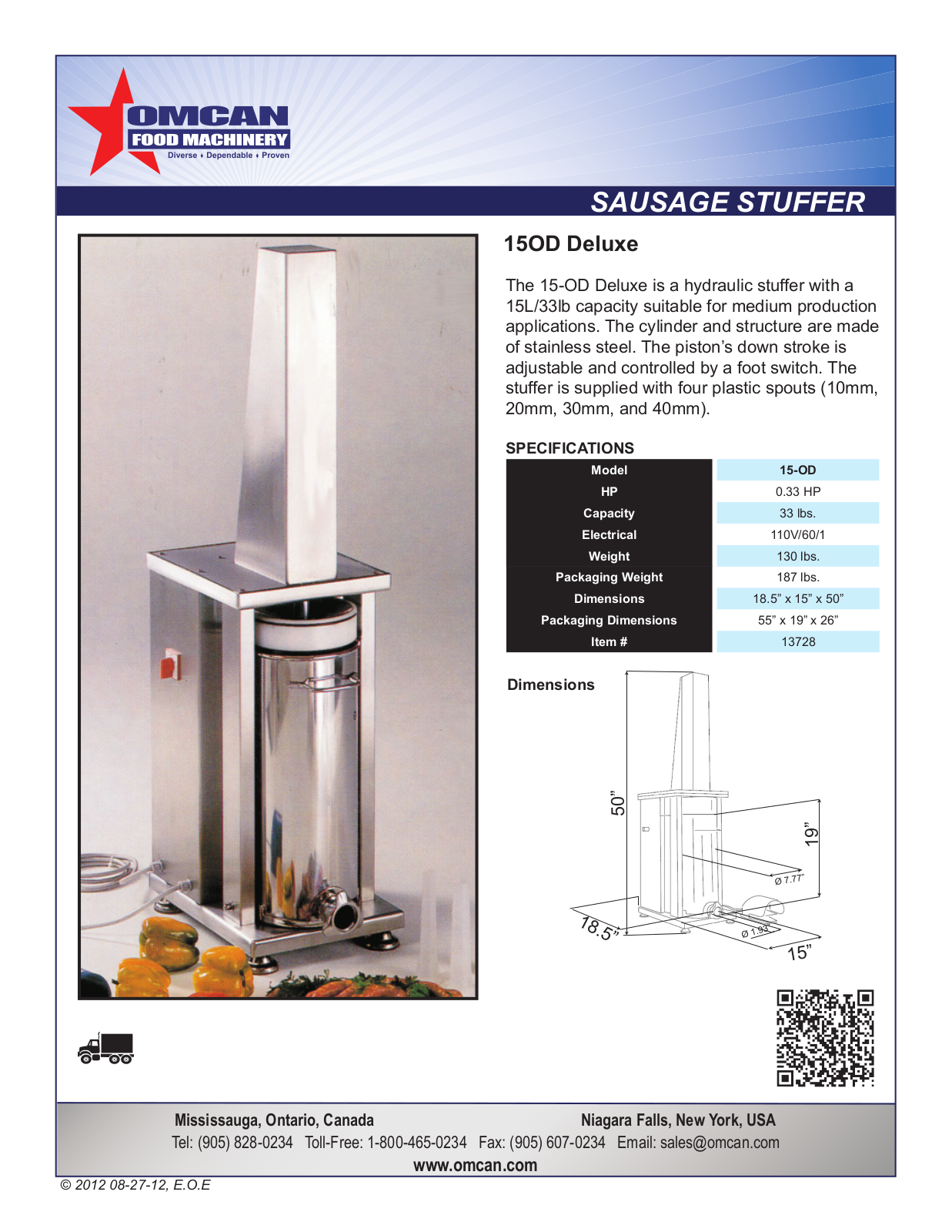 Omcan Food Machinery 15OD User Manual