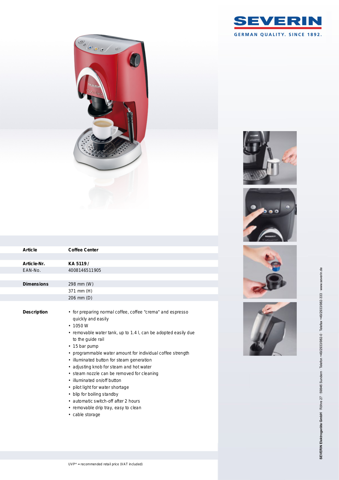 Severin CAFISSIMO KA 5119 User Manual