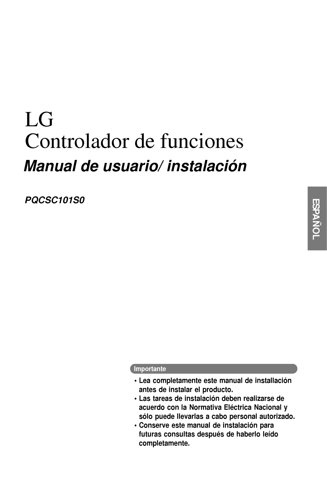 Lg PQCSC101S0 Installation and user Manual