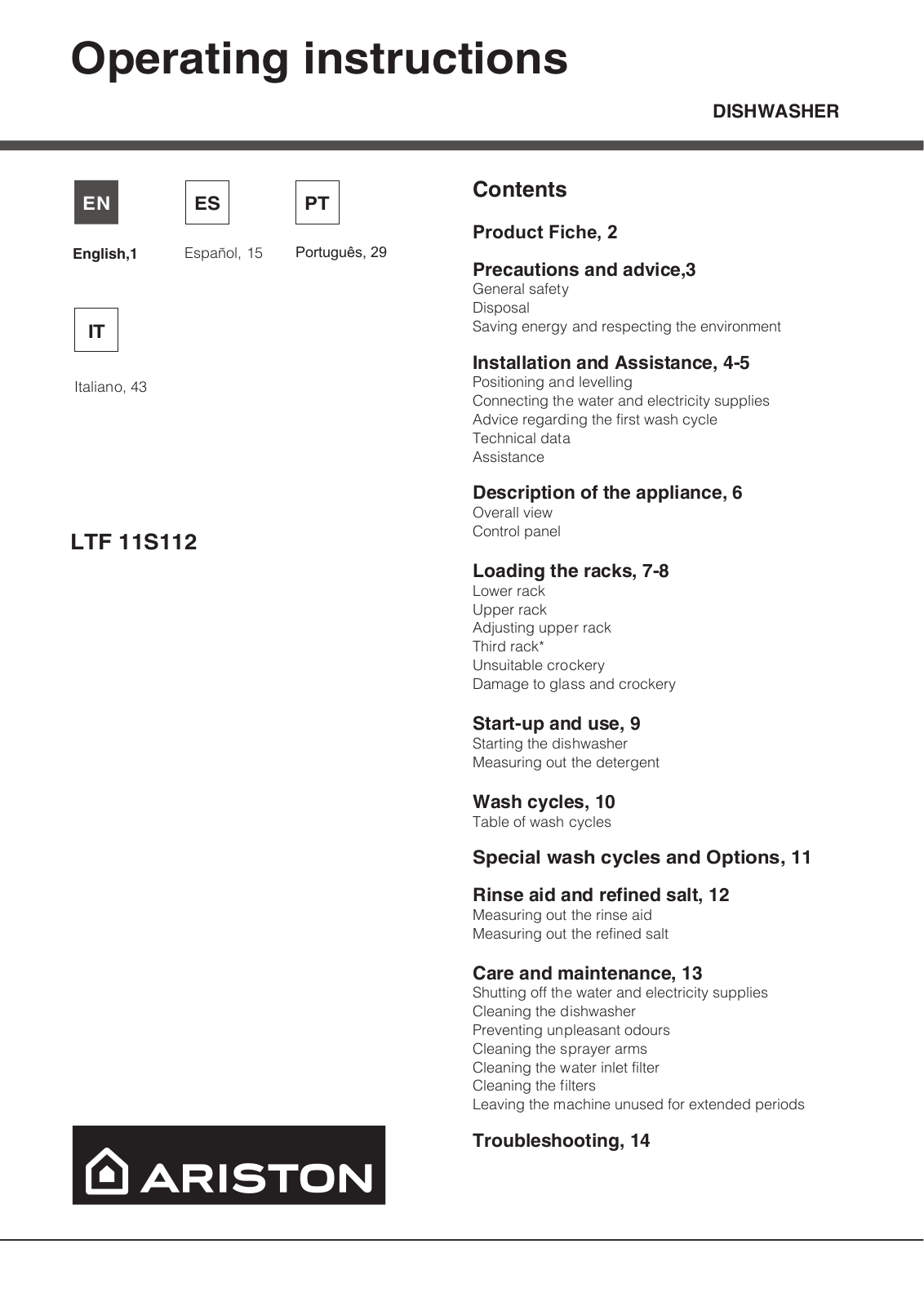 Hotpoint LTF 11S112 AG User Manual