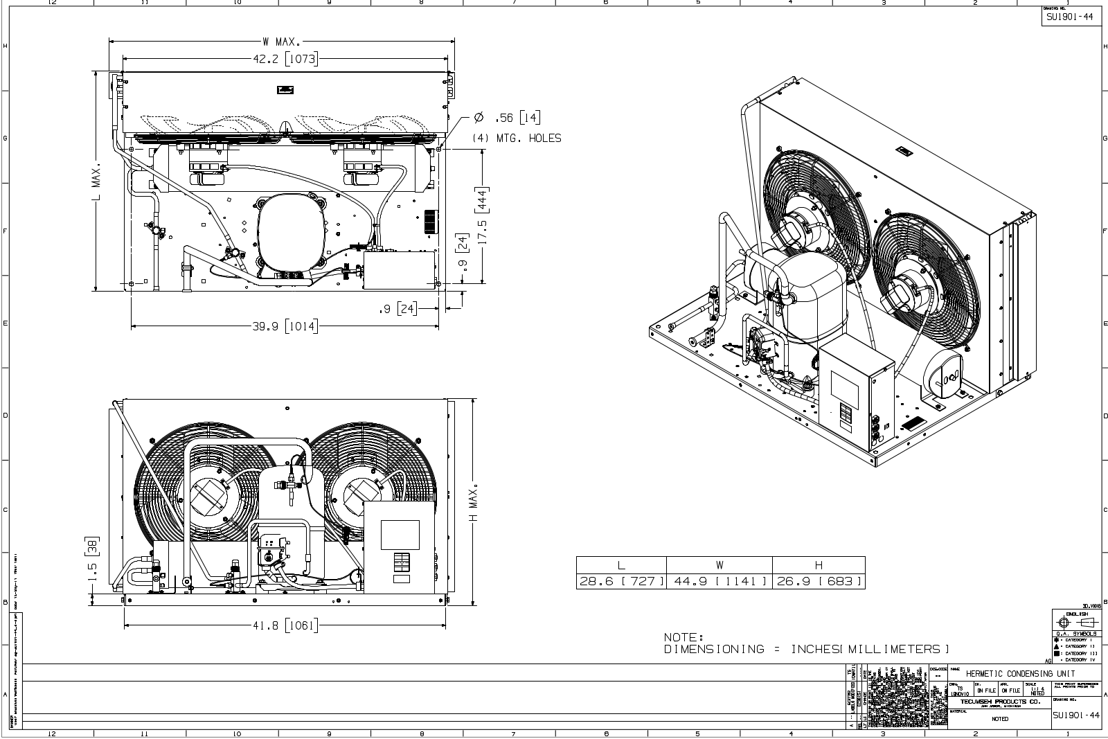 Tecumseh AGA4560EXNXC, AGA4560EXTXC, AGA4572EXTXC, AGA9539ZXNXC, AGA9539ZXTXC Drawing Data