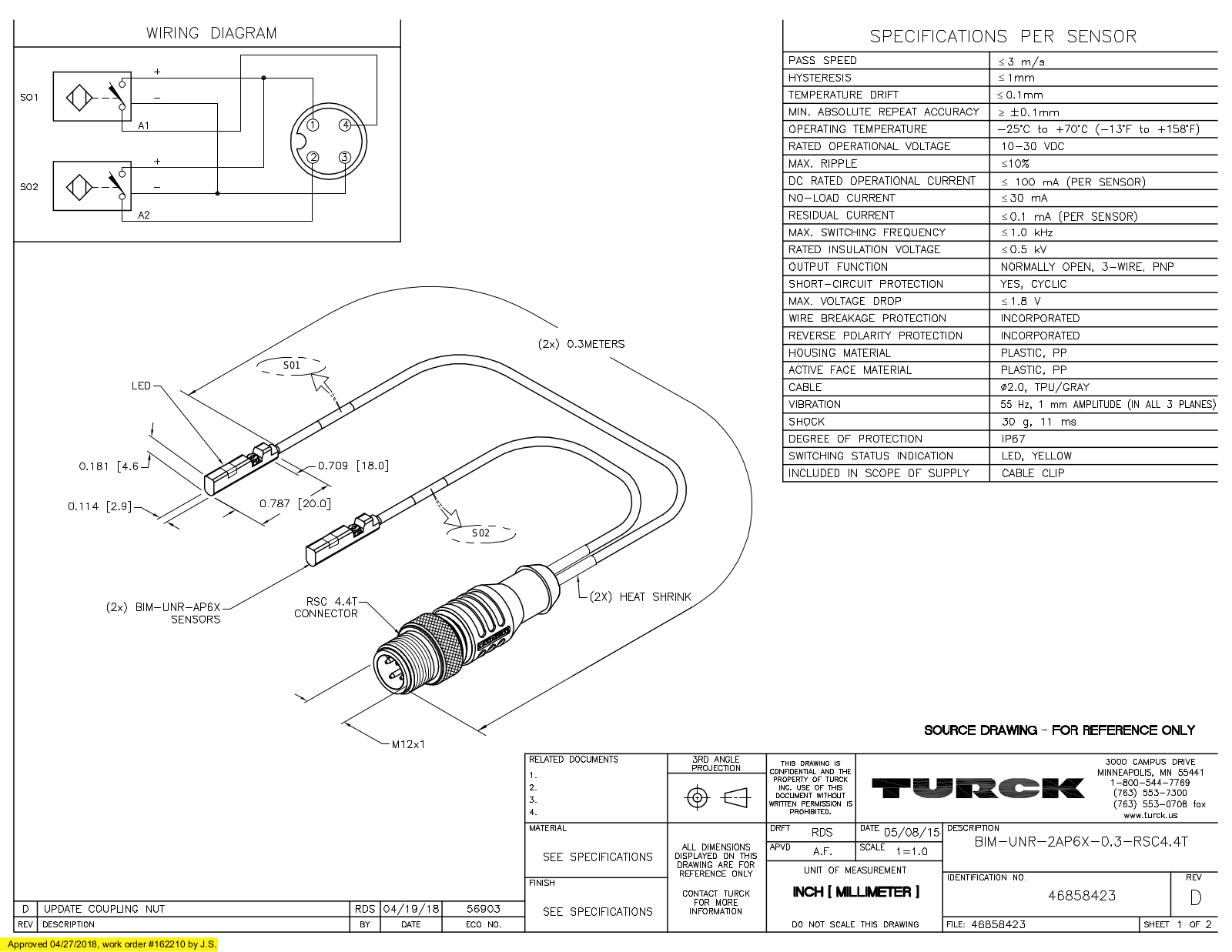 Turck BIM-UNR-2AP6X-0.3-RSC4.4T Data Sheet