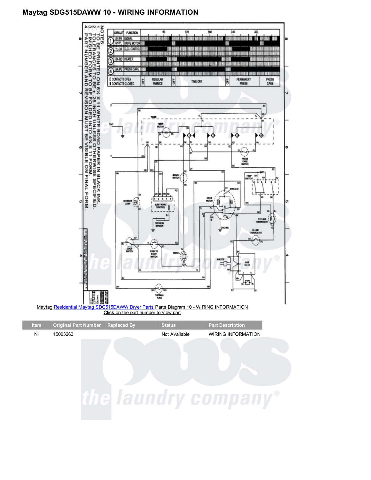 Maytag SDG515DAWW Parts Diagram