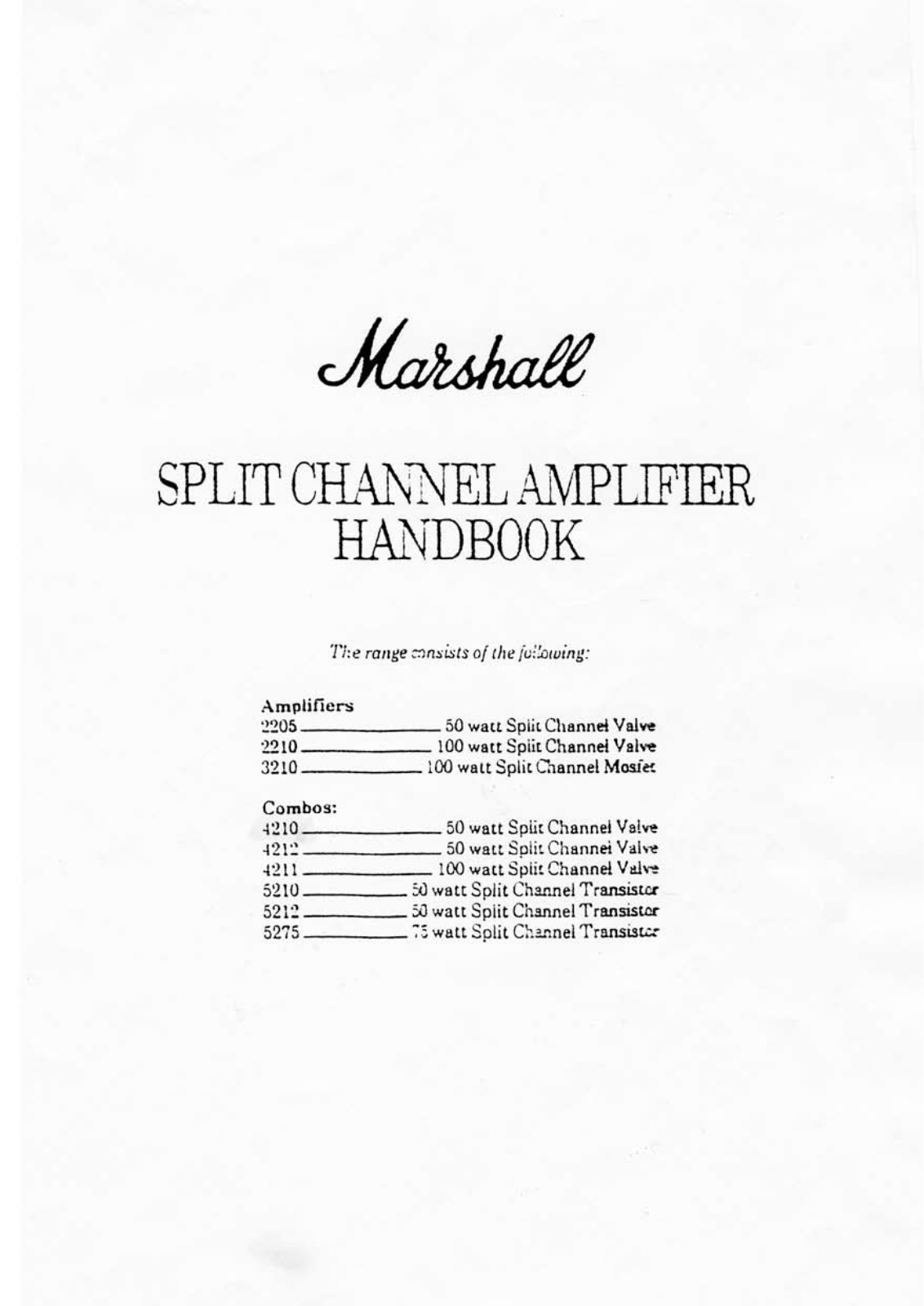 Marshall Amplification 2210, 5212, 4212, 5210, 4211 User Manual