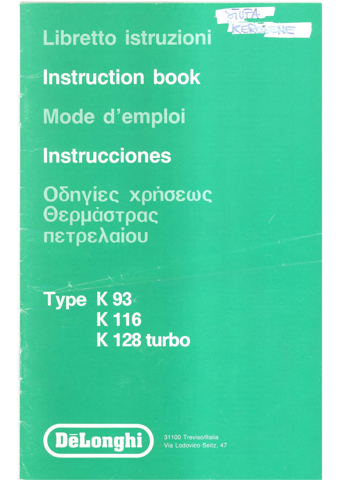 Delonghi K 116, K 93, K 128 Instructions Manual