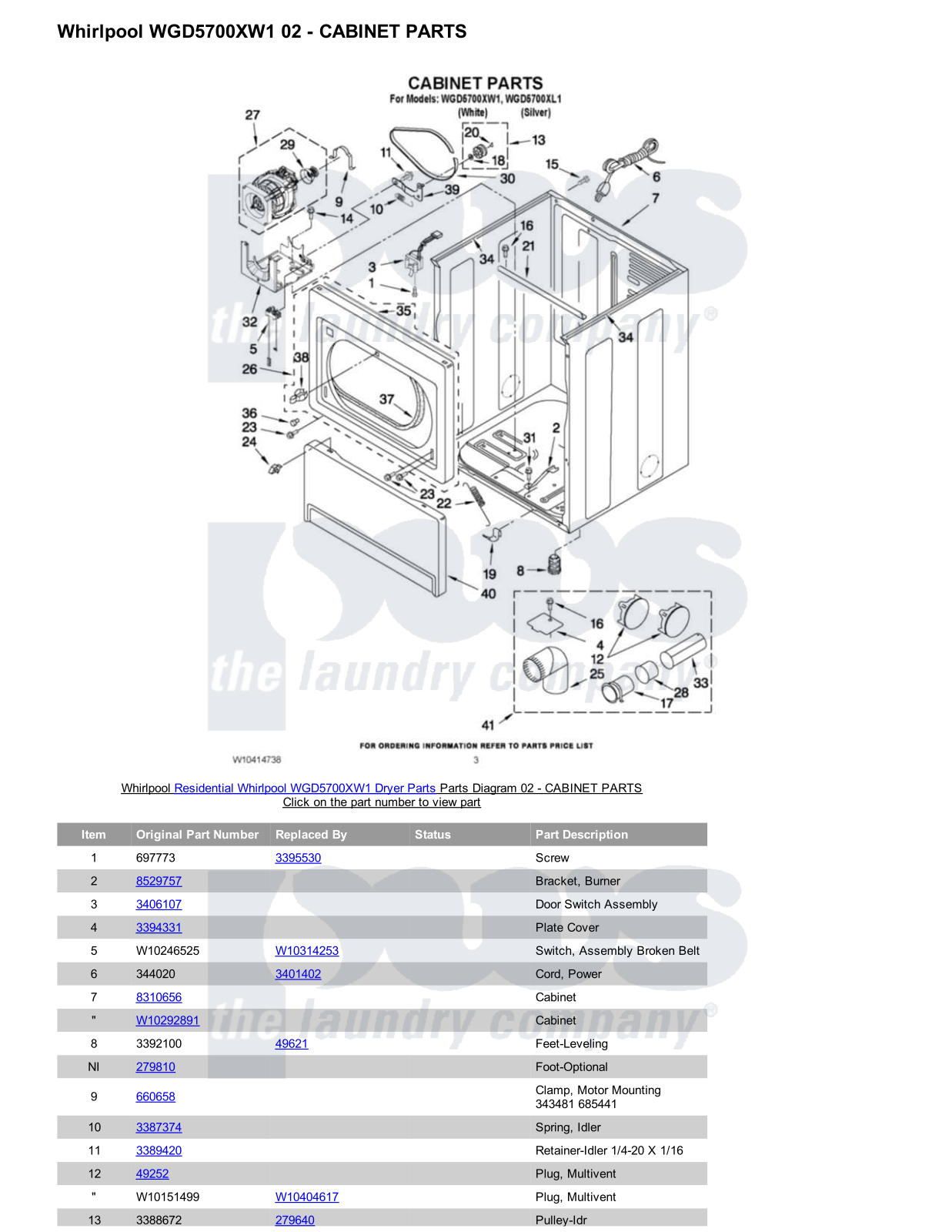 Whirlpool WGD5700XW1 Parts Diagram