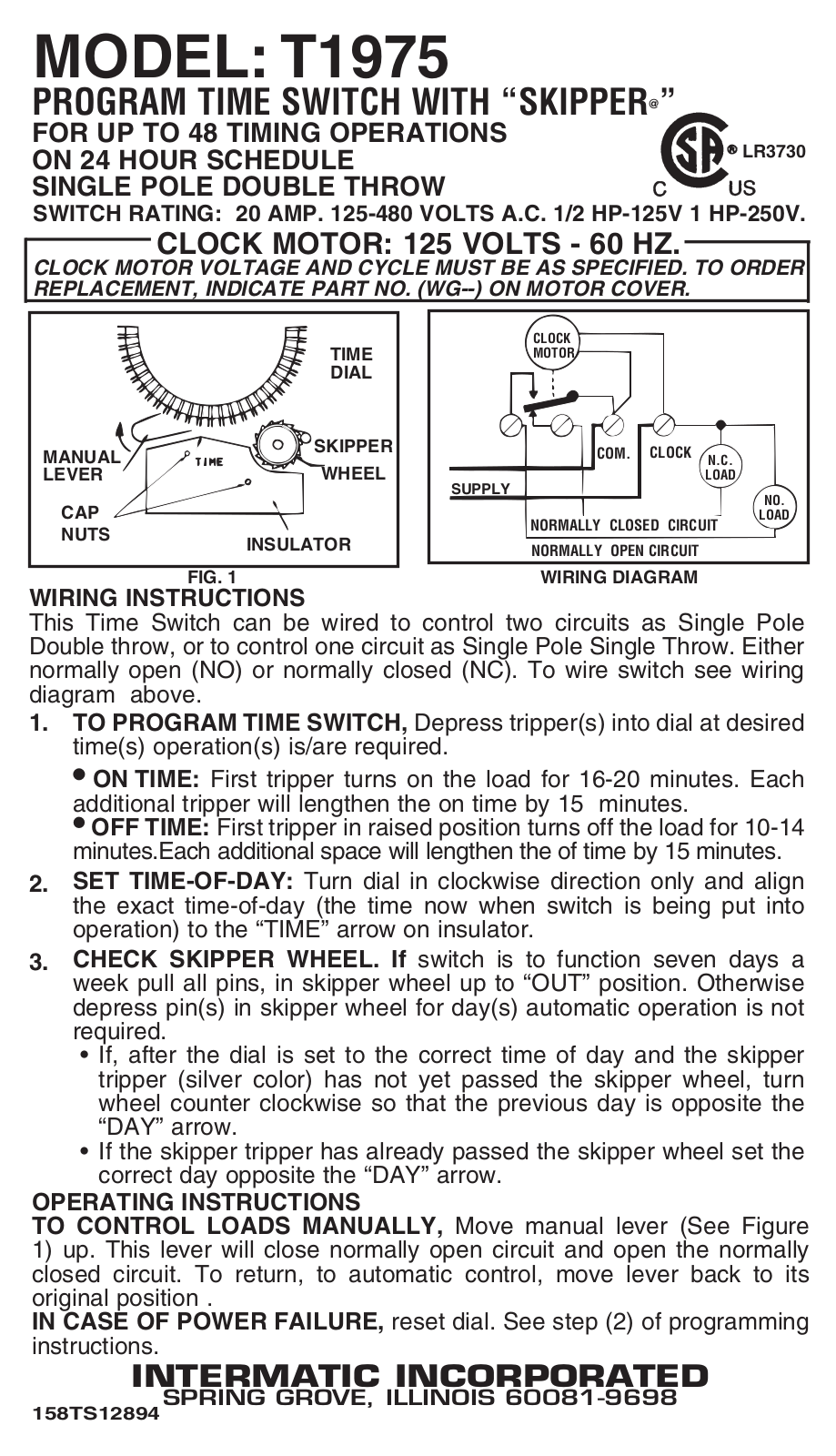 Intermatic T1975 Owner's Manual