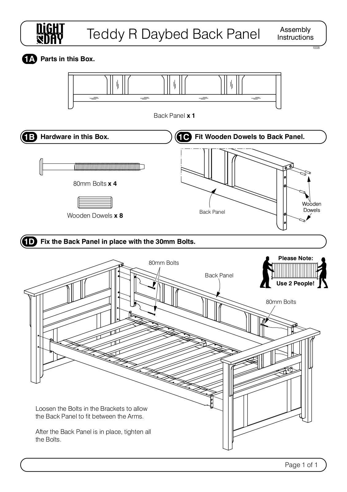 Night & Day Teddy R Daybed Back Panel Assembly Instruction